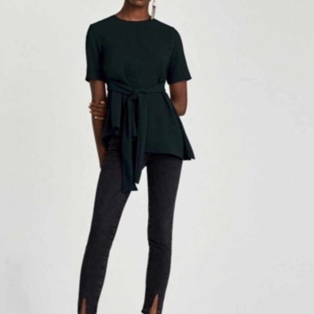 EUC- Zara Tie Waist Asymmetrical Hem Blouse